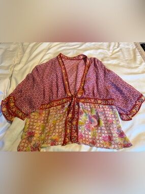 Vintage Asian Inspired Floral Tie-Front Top